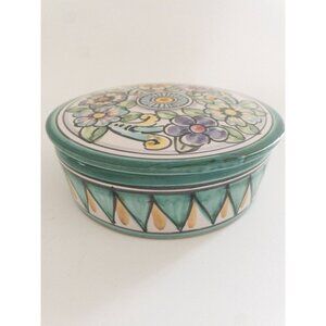 Handmade D' Acunto Vietri Italian Ceramic Floral Round Box 6" Diameter
